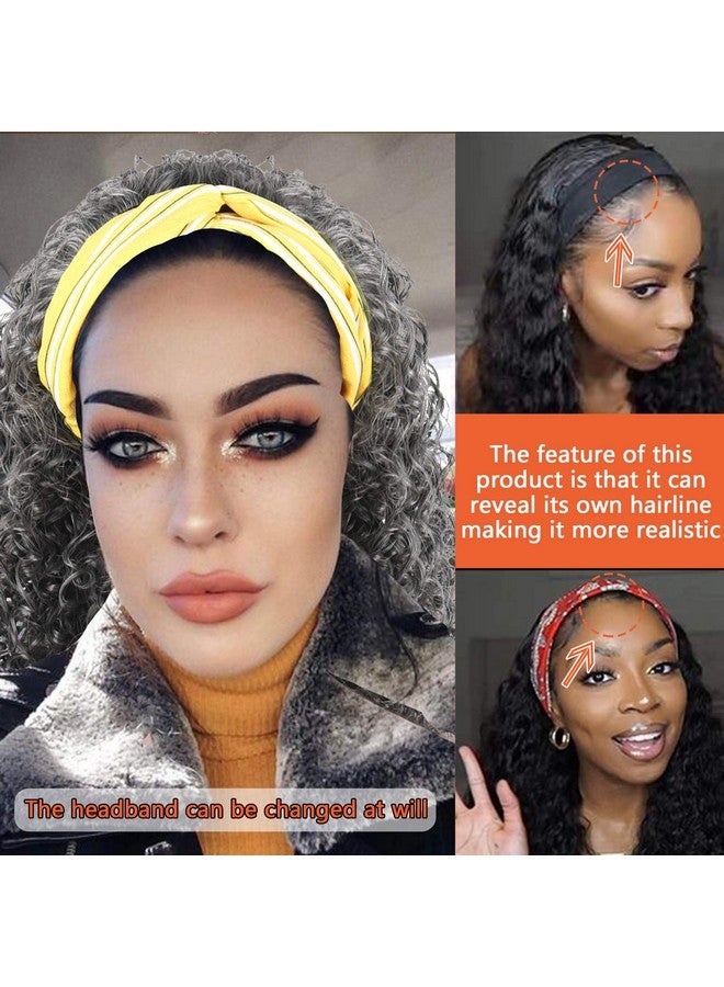 CINHOO Curly Wave Loose Wave Headband Wigs With Headbands Attached Half Wigs For Black Women Cute Dark Gray Wig Afro Kinky Curly Black Hair Wig Synthetic Headband Wigs For Black Women(Silver Grey) - Image 3