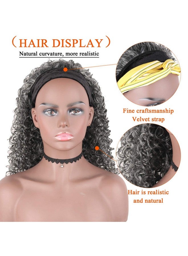 CINHOO Curly Wave Loose Wave Headband Wigs With Headbands Attached Half Wigs For Black Women Cute Dark Gray Wig Afro Kinky Curly Black Hair Wig Synthetic Headband Wigs For Black Women(Silver Grey) - Image 5