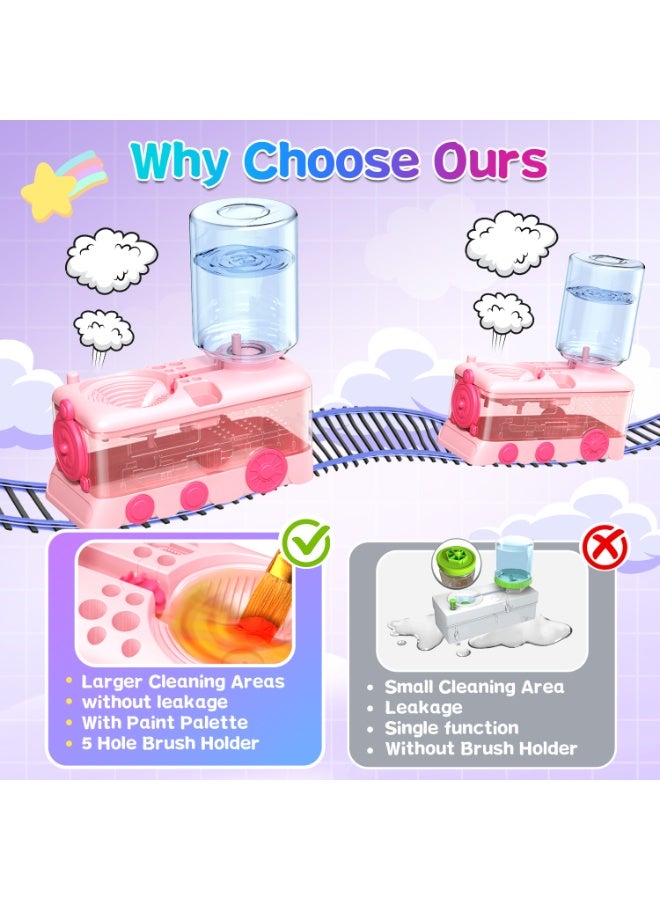 Kids Paint Brush Cleaner Machine | Train-Shaped Automatic Brush Washer with Water Circulation & Color Palette | Art Tool for Children, Artists & Classroom—Pink - Image 5