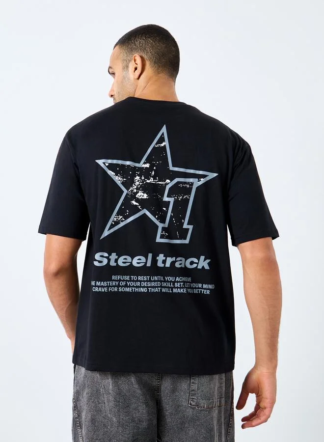 Styli Styli Men Black Oversized Printed Jersey T-Shirt