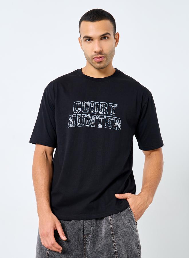 Styli Men Black Oversized Printed Jersey T-Shirt - Image 1