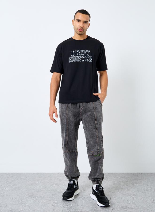 Styli Men Black Oversized Printed Jersey T-Shirt - Image 3