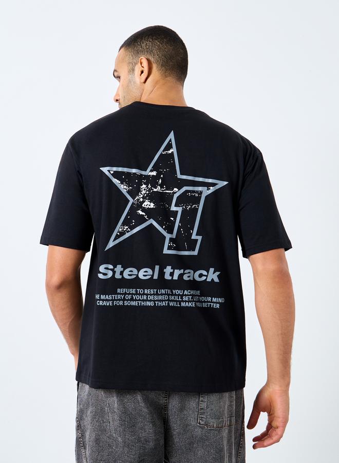 Styli Men Black Oversized Printed Jersey T-Shirt - Image 2