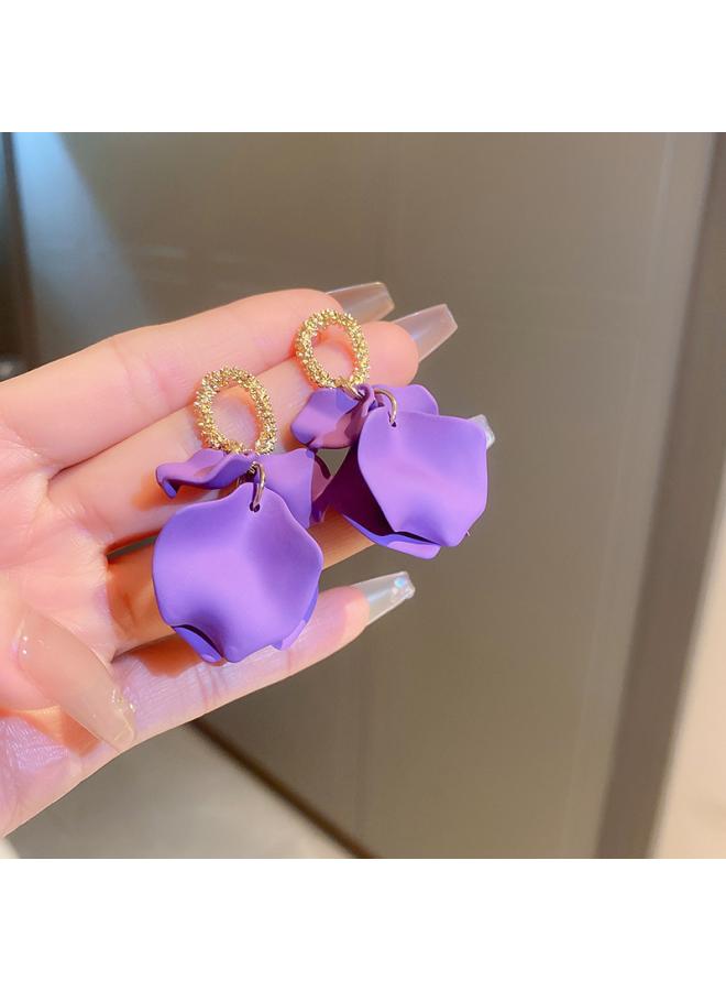 Silver Needle Purple Diamond Flower Earrings European And American Exaggerated Design Long Tassel Earrings Earrings Internet Celebrity Earrings For Women 