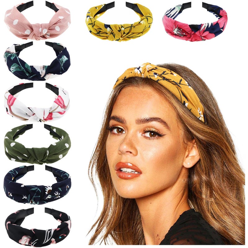 DRESHOW 8 Pack Boho Vintage Headbands for Women Girls Knotted Headwraps Fashion Hair Hoops Elastic Hair Accessories - Image 1