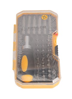 Epsilon 34 Pieces Ratchet Set- EPSRS1573/ Versatile and Highly Durable, Includes 27 25mm, 6 50 mm, Philips, Pozidriv , Hex, Torx Bits, and Screwdriver/ Perfect for a Wide Range of Applications/ Black and Yellow