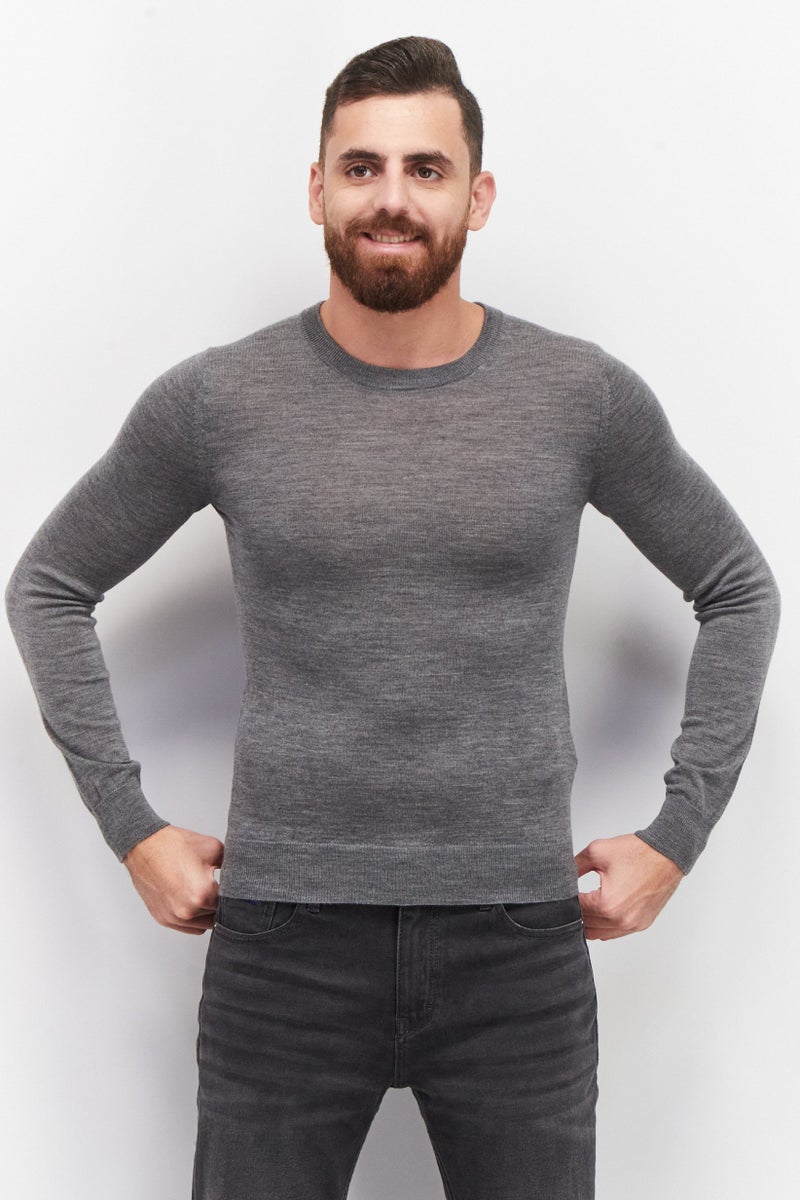 Celio Men Crew Neck Plain Sweater, Gray - Image 1