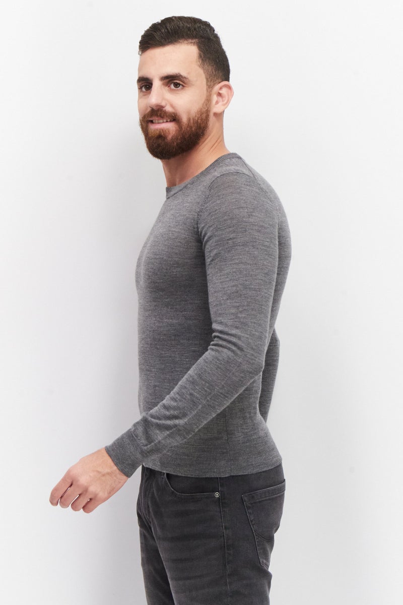 Celio Men Crew Neck Plain Sweater, Gray - Image 2