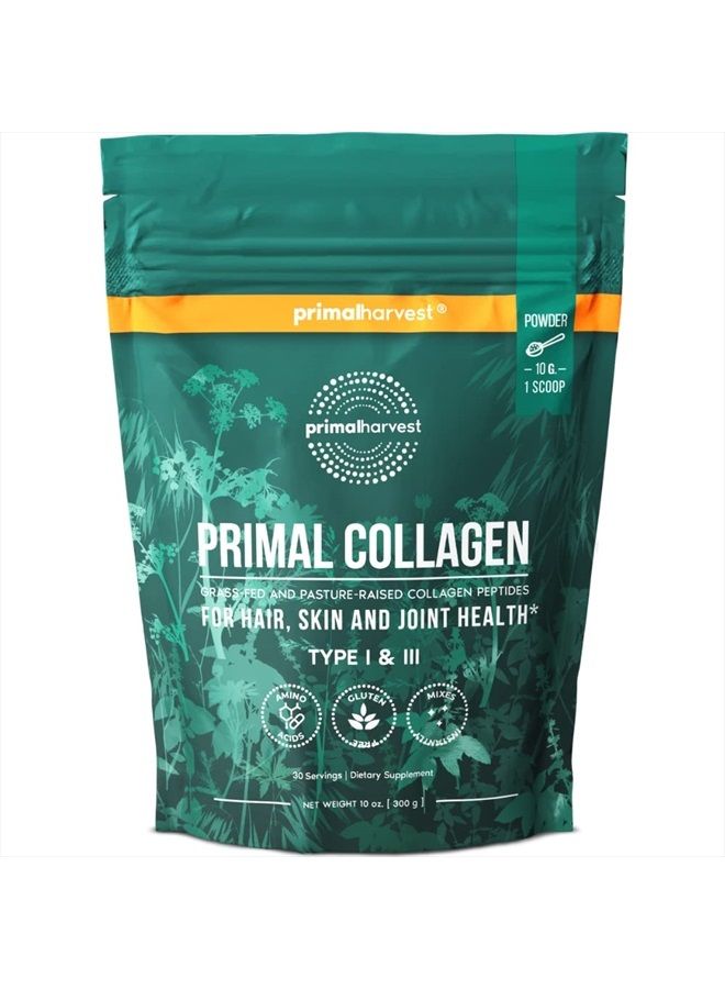 Primal Harvest مسحوق الكولاجين للنساء أو الرجال، مسحوق ببتيدات الكولاجين من النوع الأول والثالث، 10 أونصات لدعم الشعر والبشرة والأظافر والمفاصل كولاجين هيدروكسي في مسحوق - Image 1
