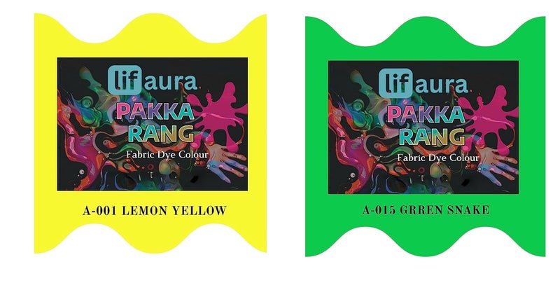Prokart Lifaura Pakka Rang Fabric Permanent Dye Color Kit Pack of 6 Sachets 5g Each 30g Pack with 30g DyfixerShadeA001 Lemon Yellow01 Parrot Green15 Each Color 3 sachets - Image 1