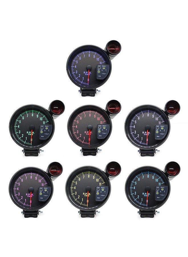 Generic - 5 Inch Tachometer Gauge Black 7 Colors Backlight with Shift Light Peak Sound LED Flash When RPM Warning - Image 1