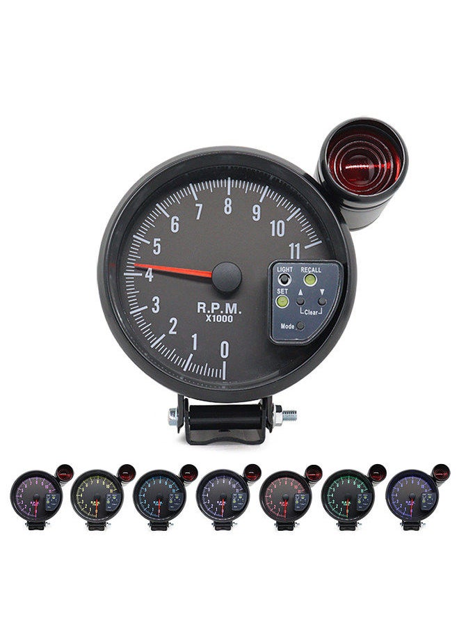 Generic - 5 Inch Tachometer Gauge Black 7 Colors Backlight with Shift Light Peak Sound LED Flash When RPM Warning - Image 1