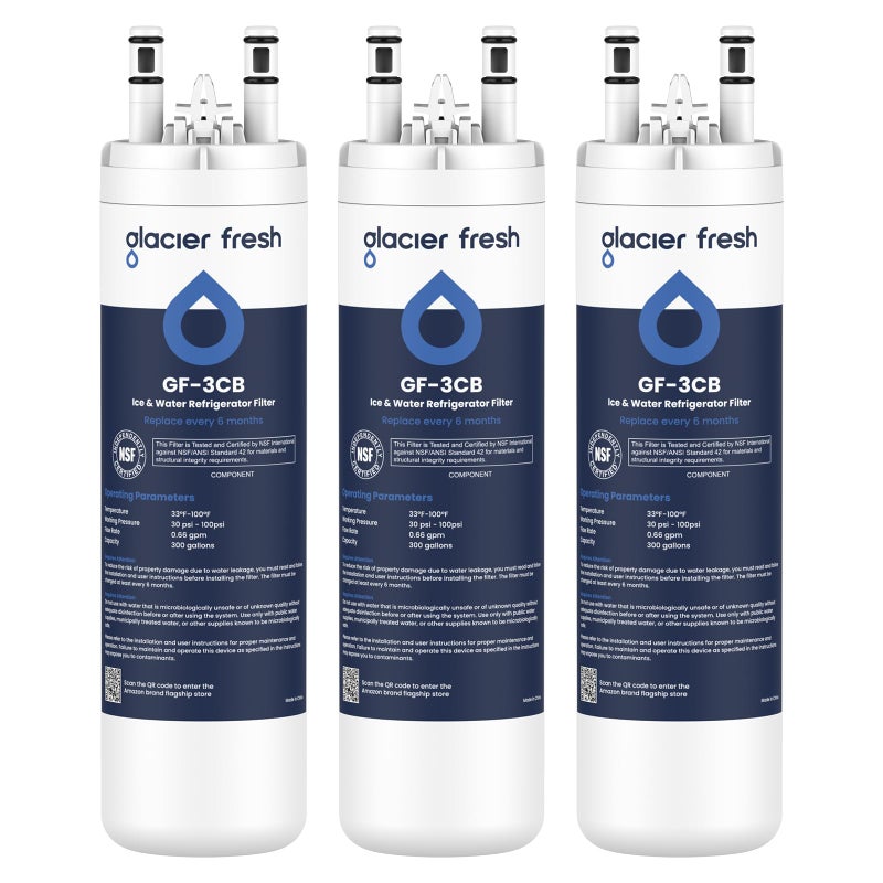 GLACIER FRESH فلتر مياه الثلاجة GLACIER FRESH WF3CB بديل لـ PureSource 3، 706465، WF425، PS3412266، AP4567491، 242017800، عبوة من 3 - Image 1