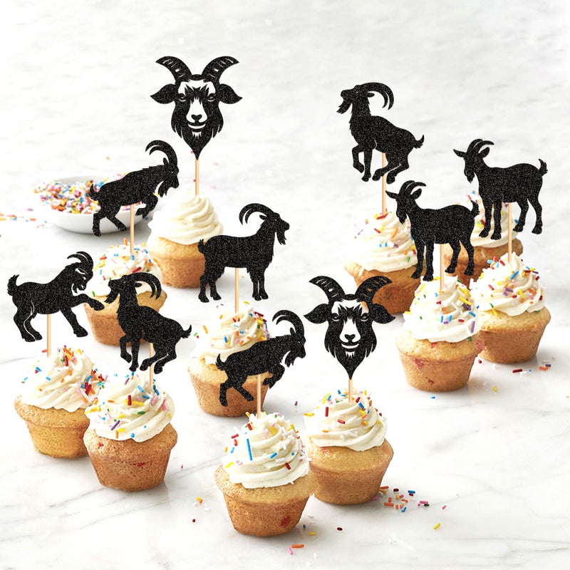 Ercadio 24Pcs Goat Cupcake Toppers Black Glitter Sheep Cupcake Picks Animal Goat Cake Decorations for Baby Shower Kids Birthday Animal Theme Party Decorations Supplies - Image 5