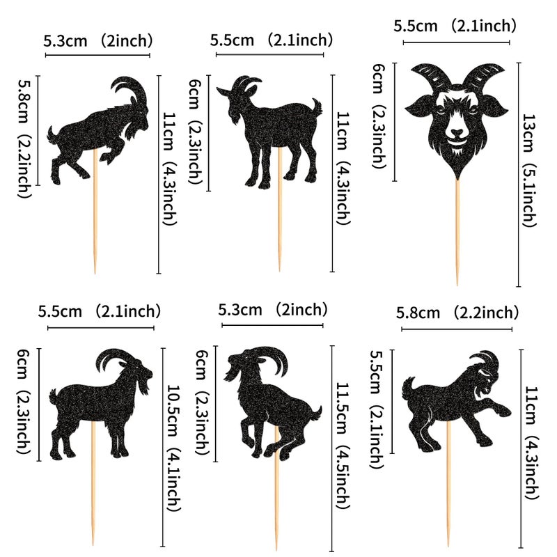 Ercadio 24Pcs Goat Cupcake Toppers Black Glitter Sheep Cupcake Picks Animal Goat Cake Decorations for Baby Shower Kids Birthday Animal Theme Party Decorations Supplies - Image 2