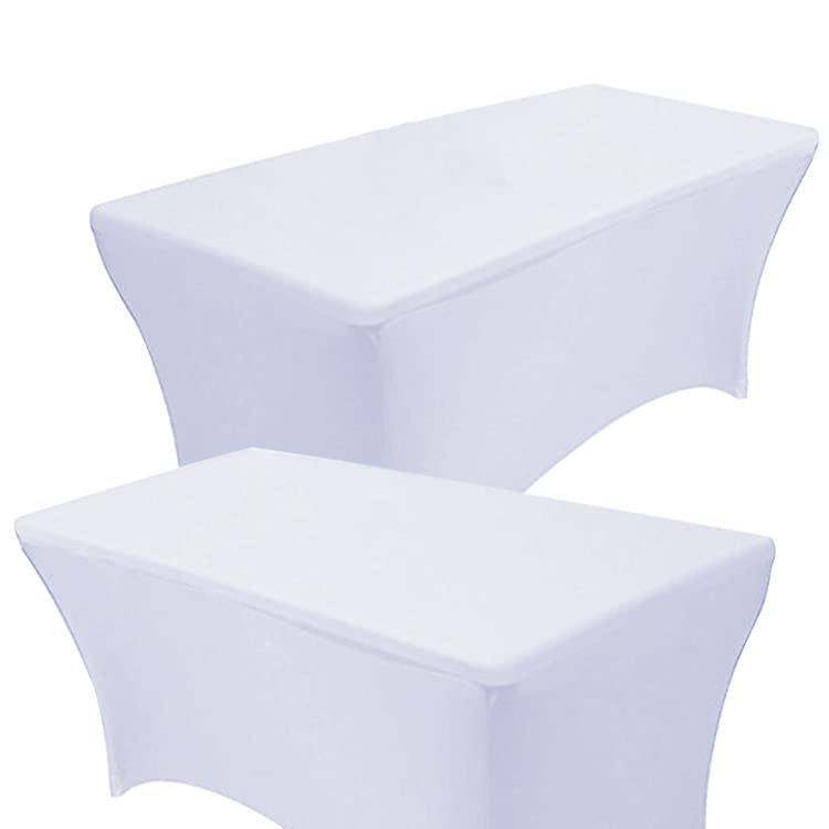 ريلاينسر غطاء طاولة مستطيل من الإسباندكس من ريليانسر، عبوة من قطعتين، طول كل قطعة 6 أقدام، قابل للتمدد في أربعة اتجاهات، مناسب للحفلات الخارجية، ومنسقي الأغاني، والمعارض التجارية، وبائعي الولائم، وحفلات الزفاف (قطعتان، 6 أقدام، أبيض) - Image 1