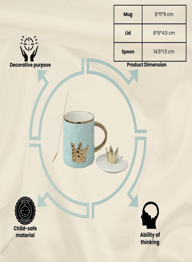 IZZHAAR Ceramic Mug with Lid & Spoon (350 ML) Microwave Safe Coffee Mug for Gift, Perfect for Gifting (Light Blue) - Image 4