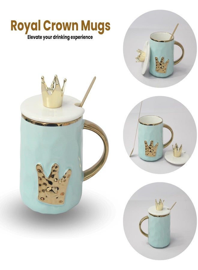 IZZHAAR Ceramic Mug with Lid & Spoon (350 ML) Microwave Safe Coffee Mug for Gift, Perfect for Gifting (Light Blue) - Image 3