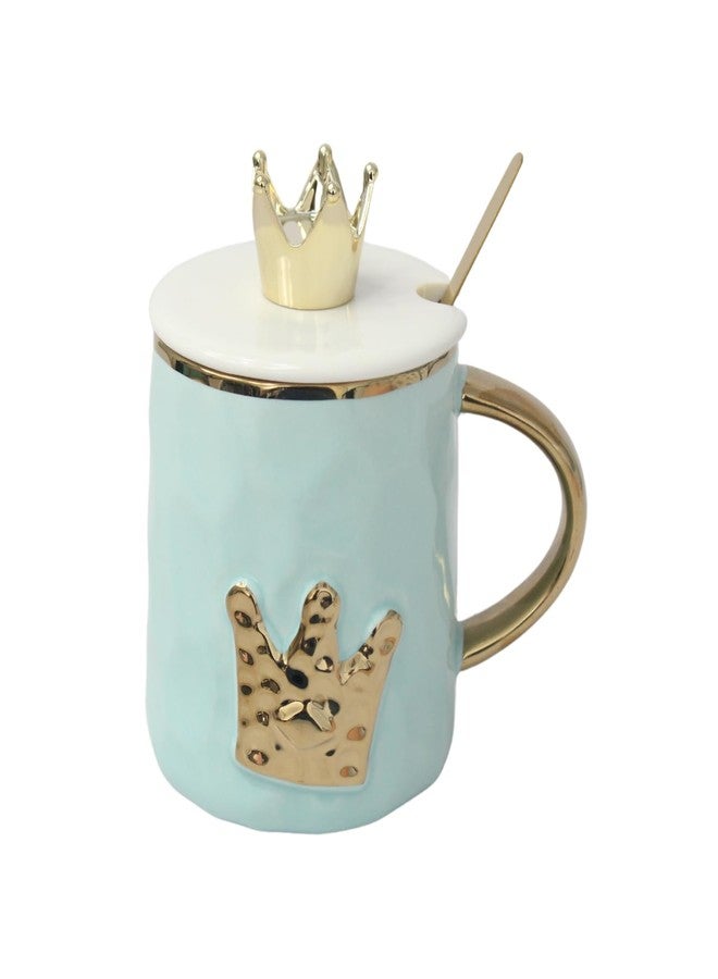 IZZHAAR Ceramic Mug with Lid & Spoon (350 ML) Microwave Safe Coffee Mug for Gift, Perfect for Gifting (Light Blue) - Image 1