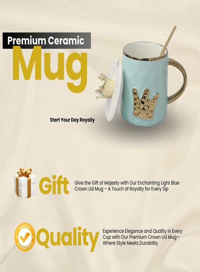 IZZHAAR Ceramic Mug with Lid & Spoon (350 ML) Microwave Safe Coffee Mug for Gift, Perfect for Gifting (Light Blue) - Image 5