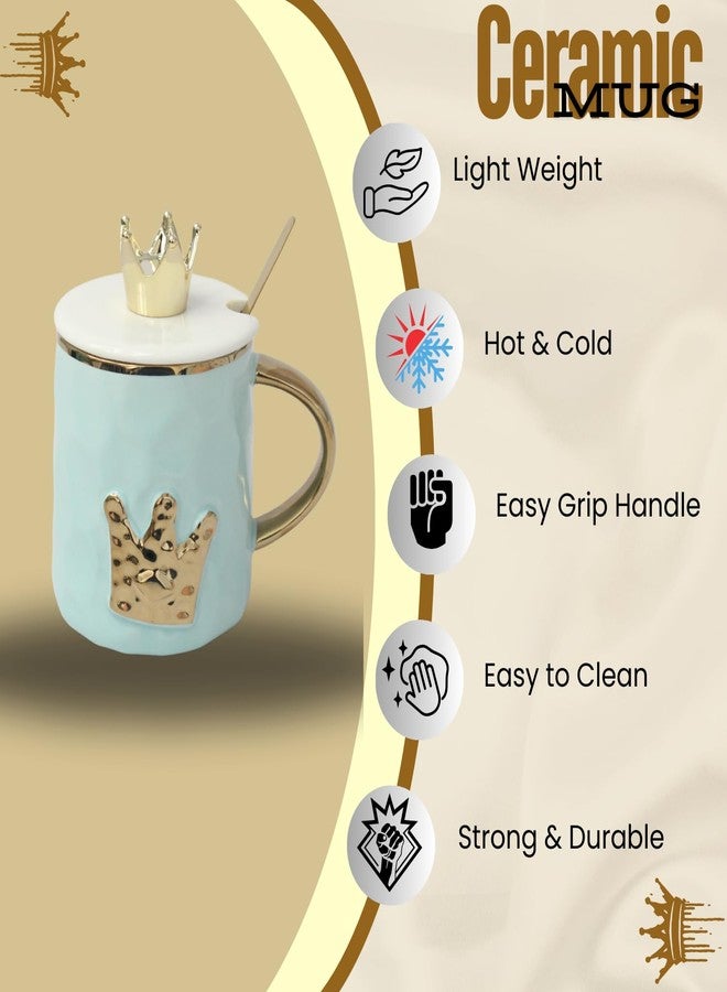 IZZHAAR Ceramic Mug with Lid & Spoon (350 ML) Microwave Safe Coffee Mug for Gift, Perfect for Gifting (Light Blue) - Image 2