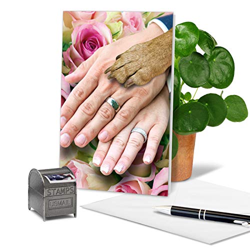 NobleWorks Funny Wedding Congratulations Greeting Card with 5 x 7 Inch Envelope (1 Card) Congrats, Man, Woman - Thank You Hands And Dog Paw 9027 - Image 3