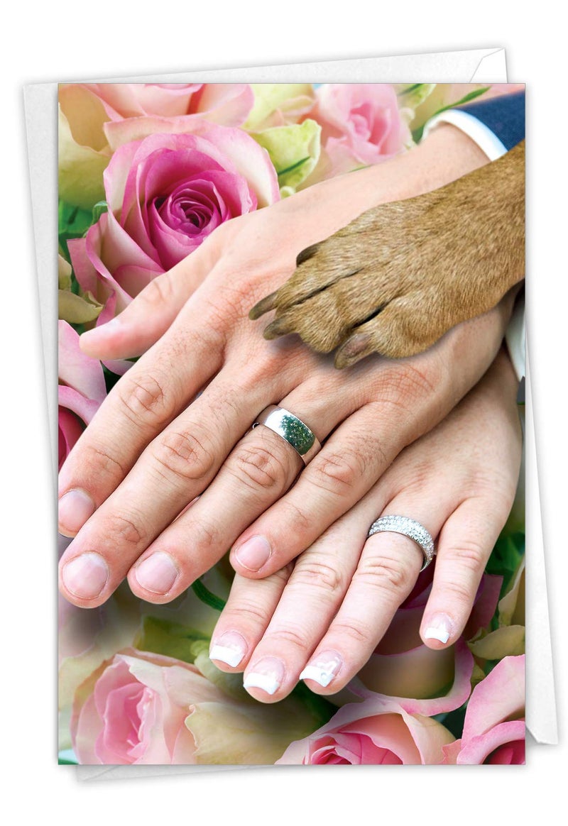 NobleWorks Funny Wedding Congratulations Greeting Card with 5 x 7 Inch Envelope (1 Card) Congrats, Man, Woman - Thank You Hands And Dog Paw 9027 - Image 1