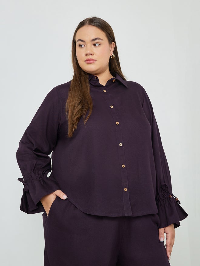 Styli Plus Size Cotton Shirt with Drawstring Cuff Sleeve - Image 1