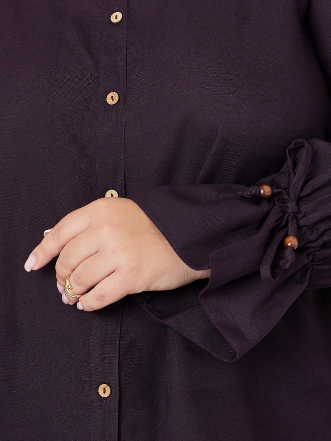 Styli Plus Size Cotton Shirt with Drawstring Cuff Sleeve - Image 3