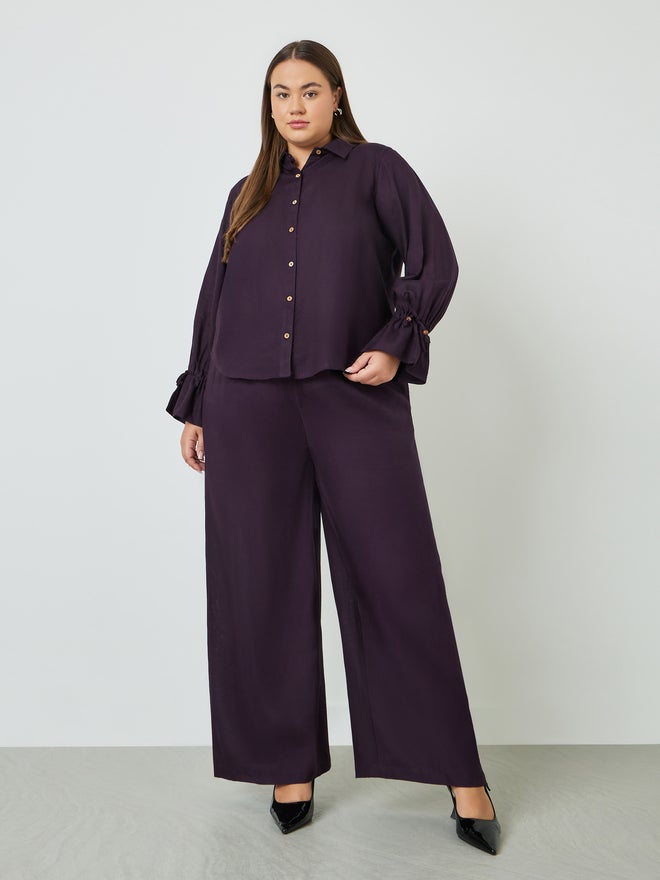 Styli Plus Size Cotton Shirt with Drawstring Cuff Sleeve - Image 2