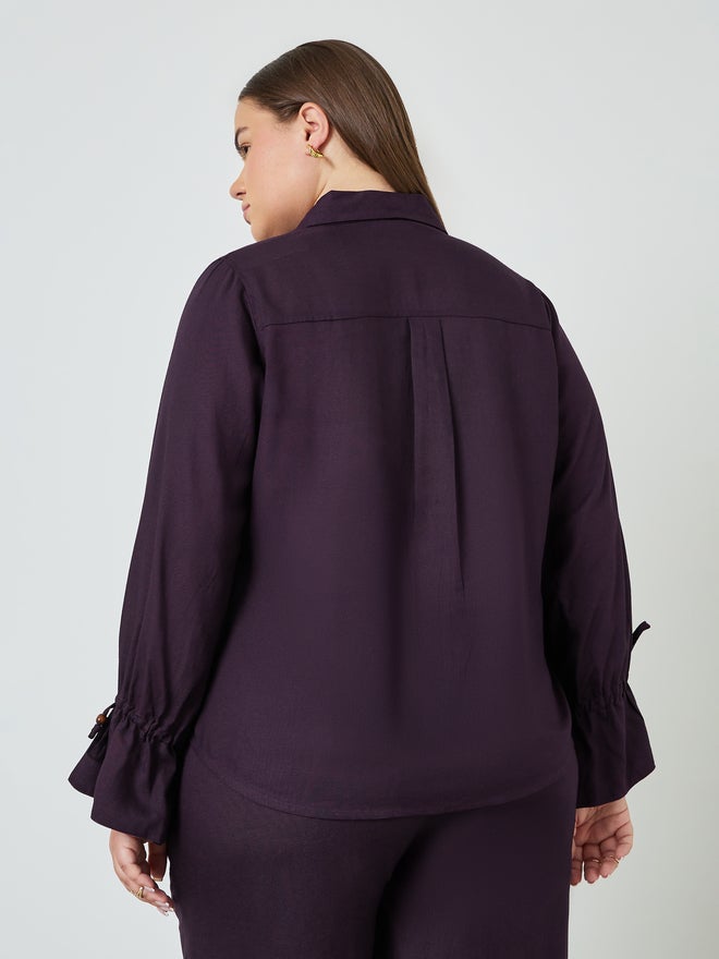 Styli Plus Size Cotton Shirt with Drawstring Cuff Sleeve - Image 4