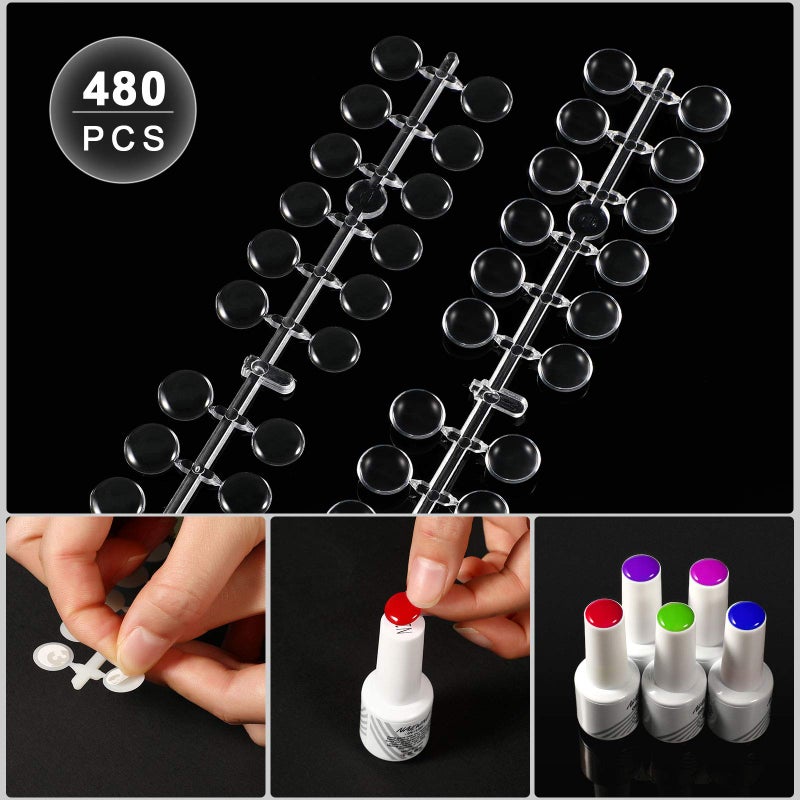 Maitys 480 Tips Round False Nail Display Tips Clear Nail Color Display Chart Card Sticks with Adhesive Sticker for Bottles Colorful Polish DIY Training Practicing Displaying - Image 2
