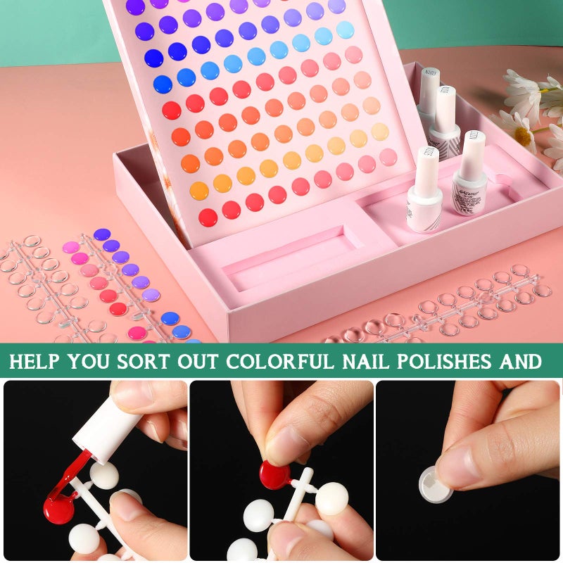 Maitys 480 Tips Round False Nail Display Tips Clear Nail Color Display Chart Card Sticks with Adhesive Sticker for Bottles Colorful Polish DIY Training Practicing Displaying - Image 4