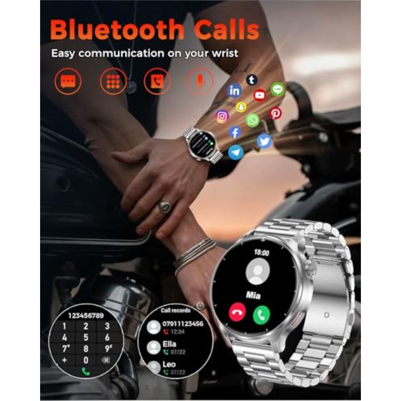 Rugged smartwatch for outdoor sports and daily fitness tracking, silicone and nylon straps, silver, 1000mAh battery with 120+ sports modes, heart rate and sleep monitoring, IP68 waterproof, BT calling support - Image 4