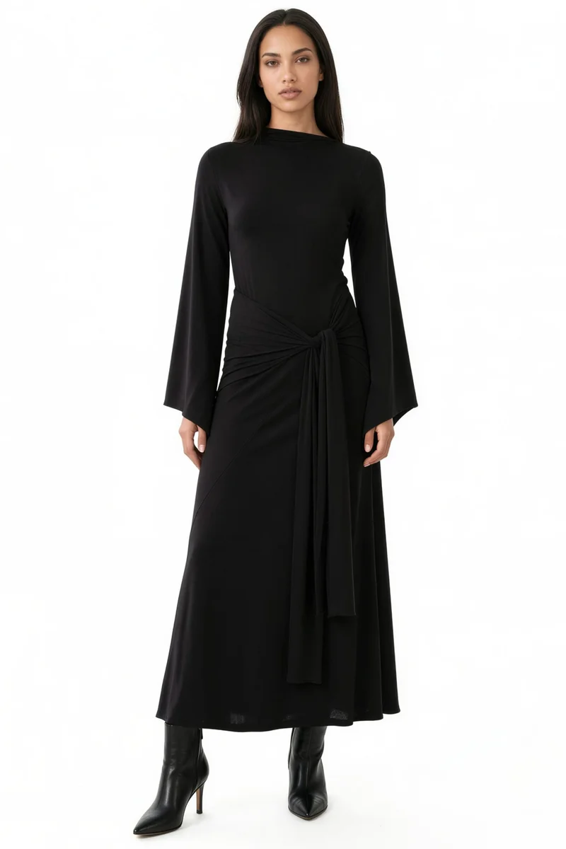 Hiccup Waist Tie Detail A-Line Sandy Maxi Dress