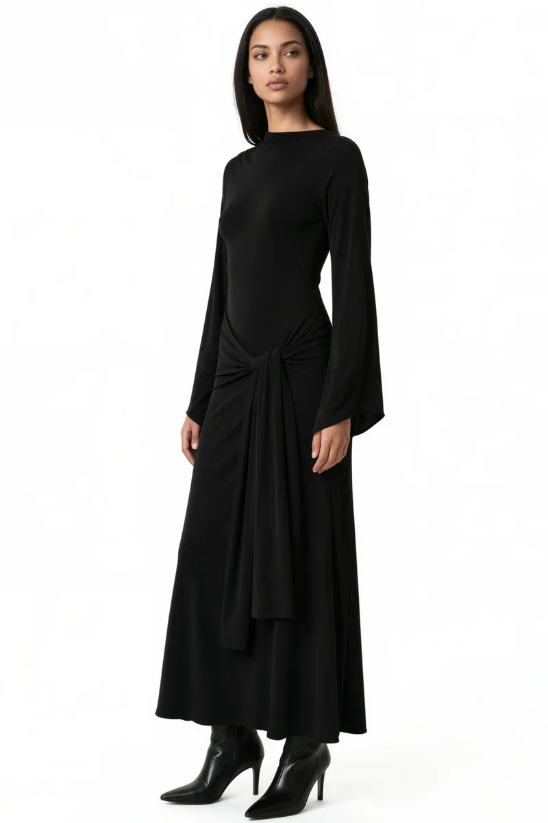 Hiccup Waist Tie Detail A-Line Sandy Maxi Dress