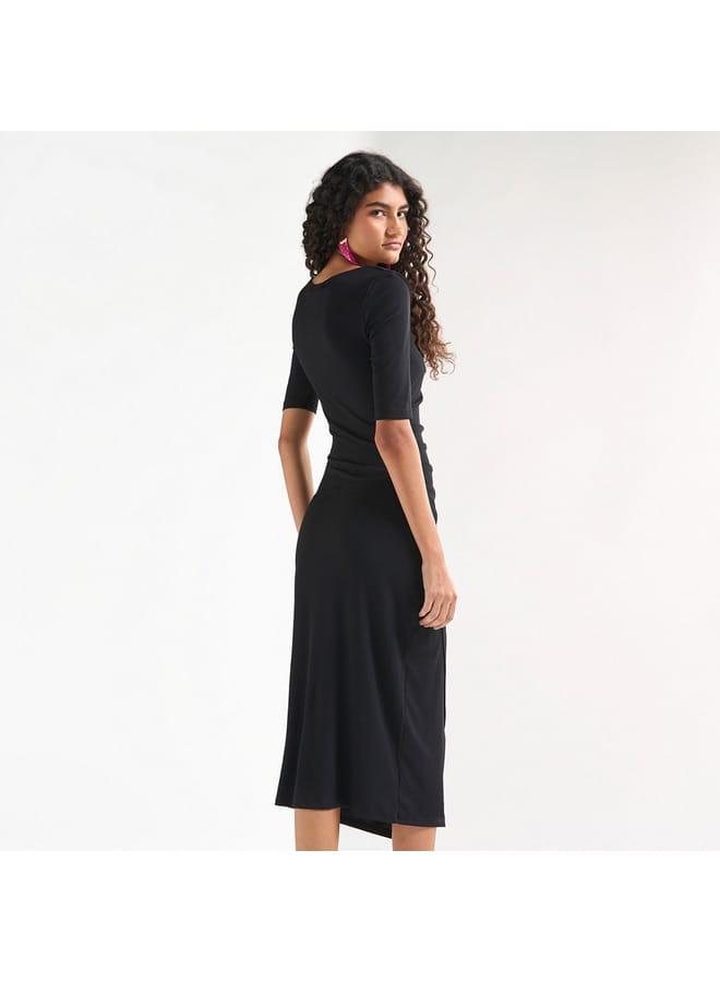Splash FAV Textured Bodycon Dress with Square Neck and Tulip Hemline  - Image 3