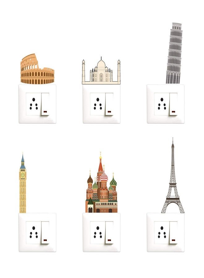 Decopix 'Worlds Wonders - Travel - Monuments - Famous Cities Icon - Decorative Wall Sticker Combo Pack for Switch Panel Board, Laptop, Fridge.' - Sm4008 (PVC Vinyl - Set of 6) - Image 1