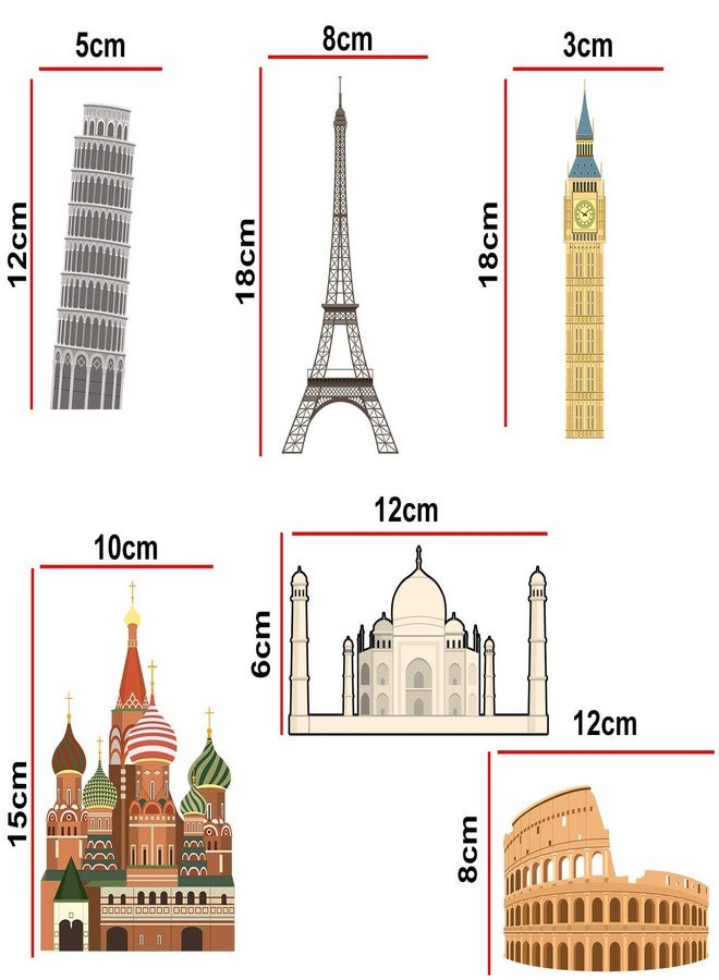 Decopix 'Worlds Wonders - Travel - Monuments - Famous Cities Icon - Decorative Wall Sticker Combo Pack for Switch Panel Board, Laptop, Fridge.' - Sm4008 (PVC Vinyl - Set of 6) - Image 2
