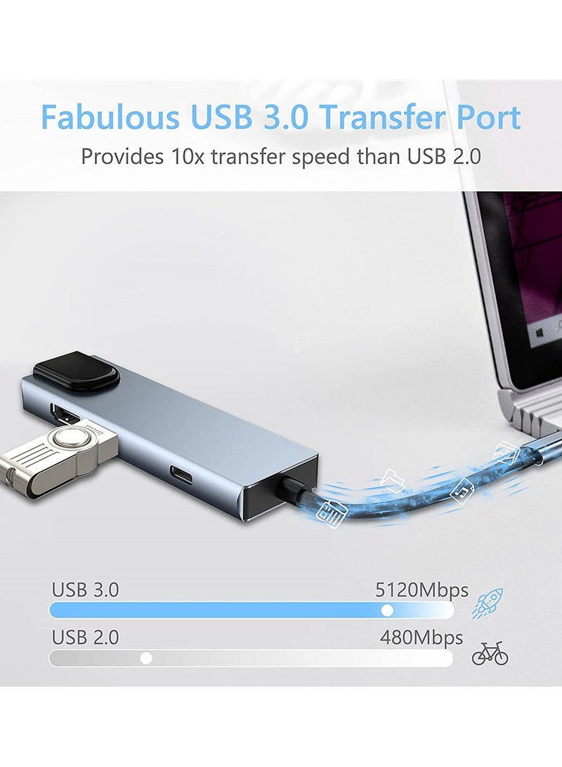 Excefore USB C Hub Type C Multiport Adapter 6 in 1 With Ethernet Port 3.0 Data Port Compatible With MacBook Pro Chromebook XPS USB C Devices - Image 3