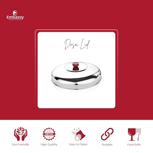 Embassy Stainless Steel Multipurpose Dosa Lid with Knob | Size - 2 | Diameter - 26 cms | Cover/Lid for Utensils, Tava, Topes, Kadhai, Pots and Pans - Image 2