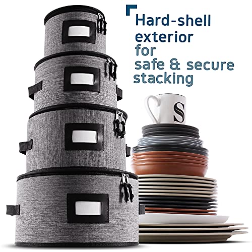 STORAGEBUD Fine China Storage Containers Hard Shell, 4 Piece Dish Storage Containers, Quilted Plate Storage Containers, Stackable Dish Organizer with Dividers, Dinnerware Storage for Moving and Seasonal Storage - Image 4