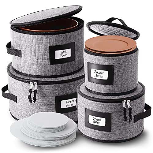 STORAGEBUD Fine China Storage Containers Hard Shell, 4 Piece Dish Storage Containers, Quilted Plate Storage Containers, Stackable Dish Organizer with Dividers, Dinnerware Storage for Moving and Seasonal Storage - Image 1