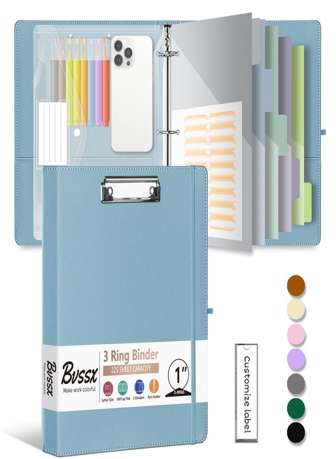 BVSSX 1 Inch 3 Ring Leather Binder Organizer, BVSSX Three Ring Binders with Clipboard, Plastic Folder, 5-Tabs Pocket Dividers with Sticker Labels, Pen Loop, Elastic Strap (Blue, Letter Size) - Image 1
