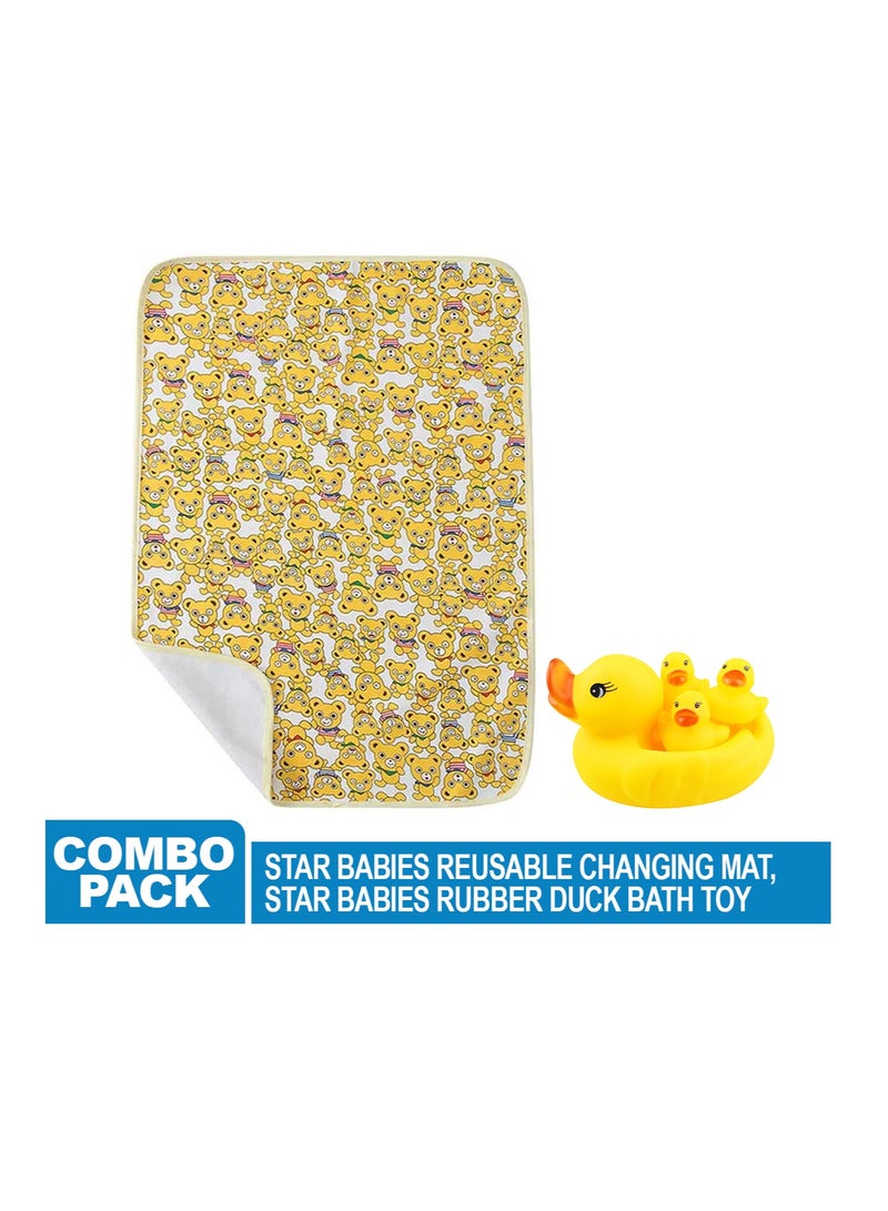 STAR BABiES مجموعة ستار بيبيز كومبو - سجادة تغيير حفاضات قابلة لإعادة الاستخدام، بطة مطاطية، 4 قطع - أصفر - Image 2