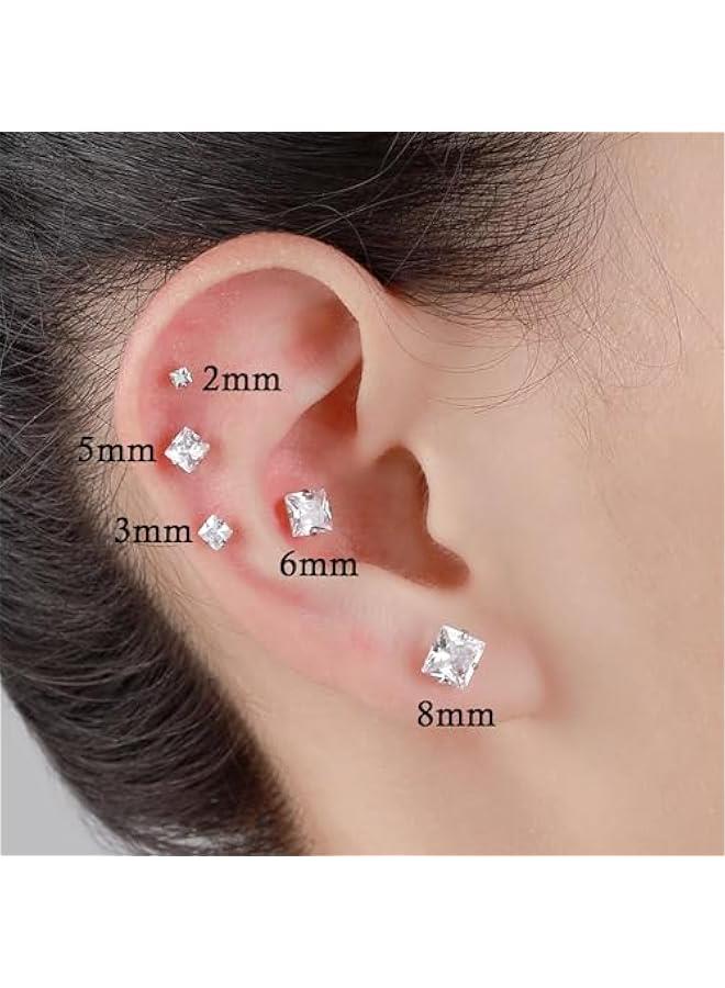 Arabest 4 Pairs Stainless Steel Earrings, Square Stud Earrings for Men and Women, Hypoallergenic Cubic Zirconia Earing Set Lab-Diamond Princess Cut Jewelry Aretes De Hombre - Image 2