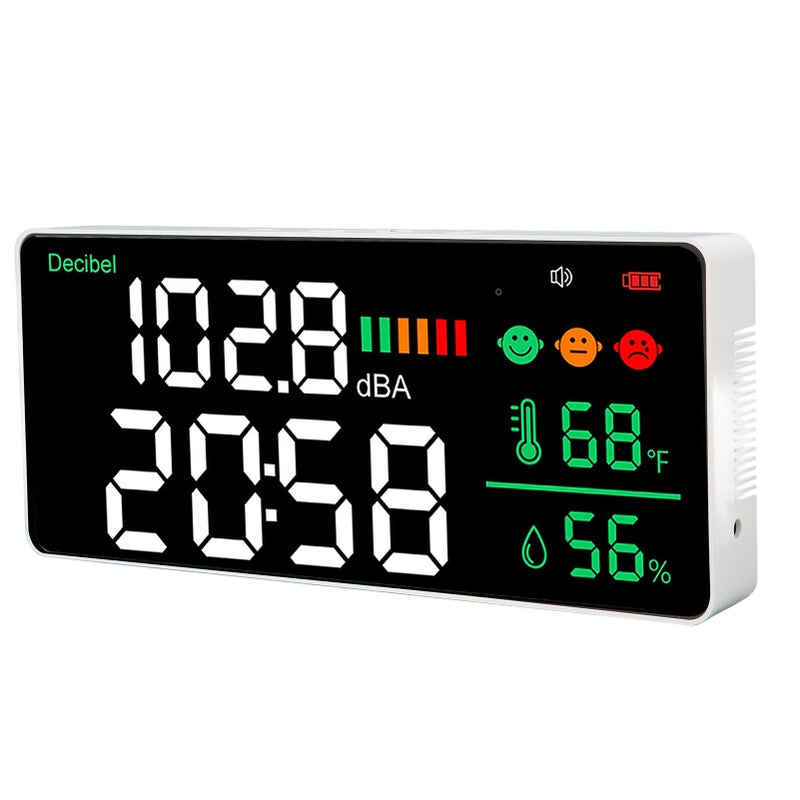 Decibel Meter 30 To 130db Wall Mounted Sound Level Reader 11 Inch LED Time Temperature Humidity Noise Meter - Image 2