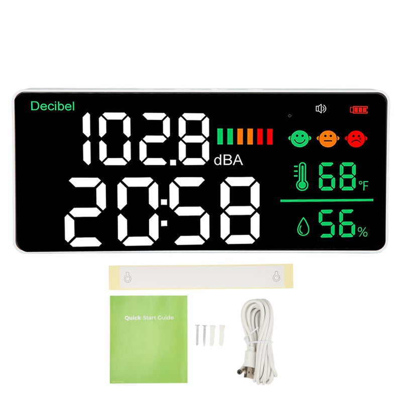 Decibel Meter 30 To 130db Wall Mounted Sound Level Reader 11 Inch LED Time Temperature Humidity Noise Meter - Image 1