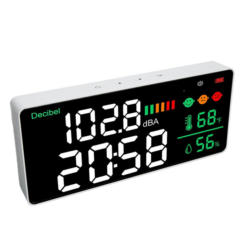 Decibel Meter 30 To 130db Wall Mounted Sound Level Reader 11 Inch LED Time Temperature Humidity Noise Meter - Image 4