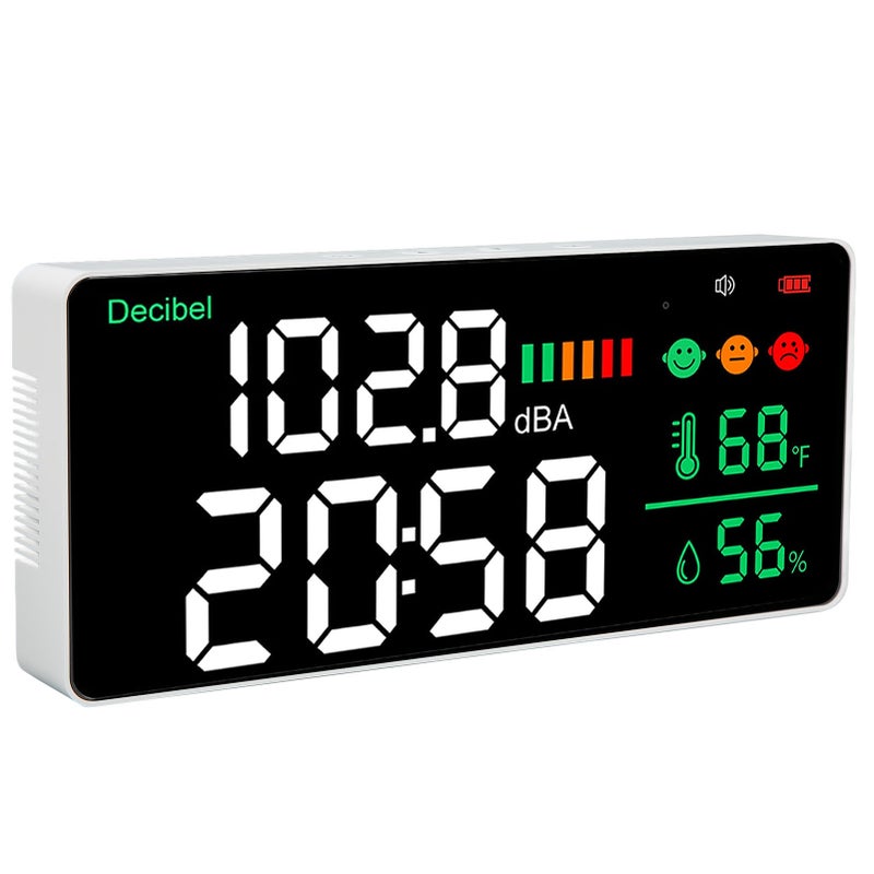 Decibel Meter 30 To 130db Wall Mounted Sound Level Reader 11 Inch LED Time Temperature Humidity Noise Meter - Image 3